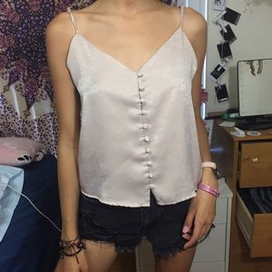 Brandy Melville Pink Button Up Cameron Silk Tank